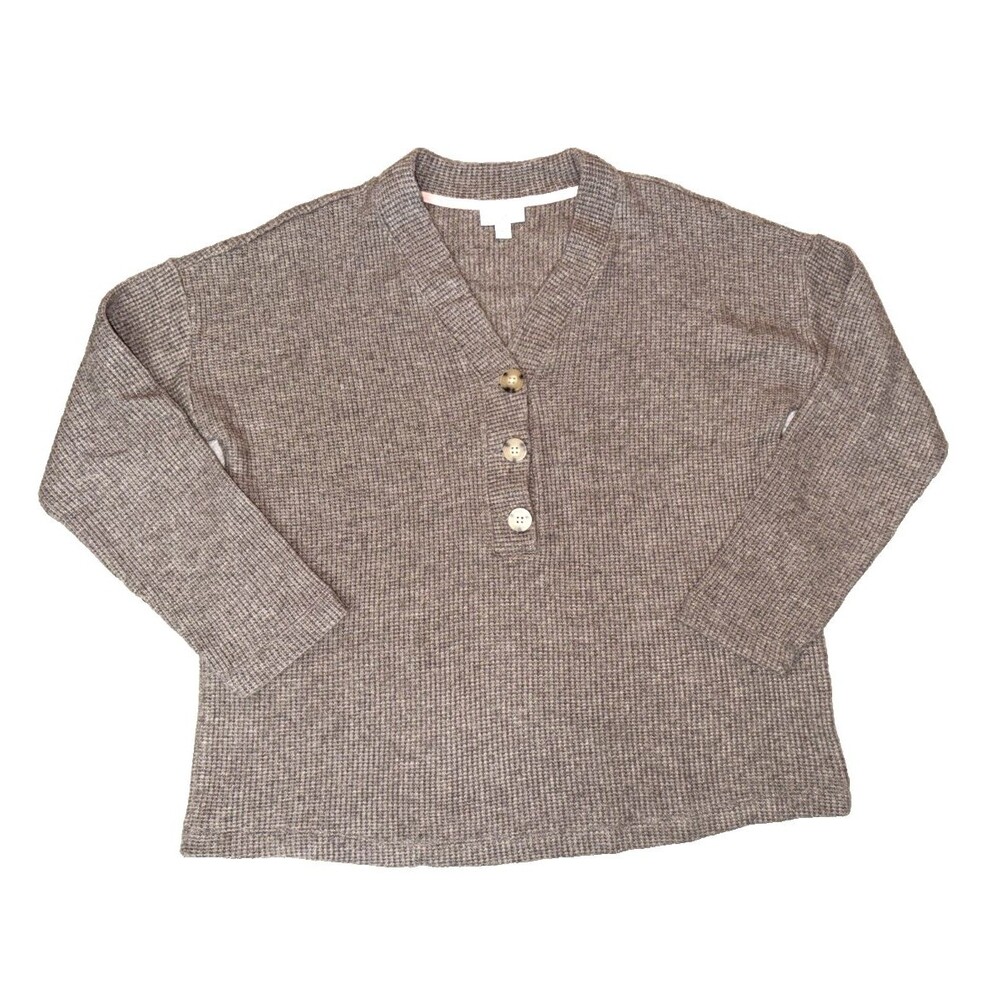 J. Jill Knitted Sweater Size S Button V-Neck Brown Soft Comfy Preppy Boho